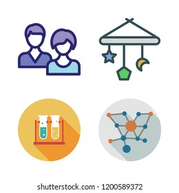 development icon set. vector set about users, molecules, test tubes and baby toy icons set.
