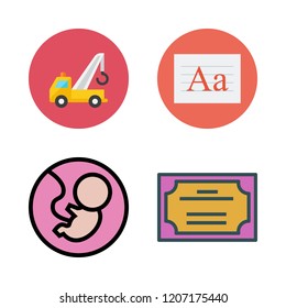 development icon set. vector set about text editor, certificate, fetus and crane icons set.
