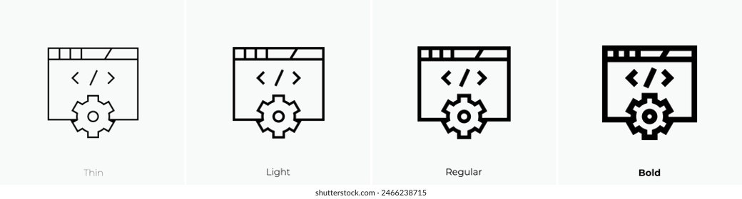 development icon. Thin, Light Regular And Bold style design isolated on white background