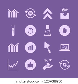 development icon. development vector icons set hand seeds, reload arrow, graph and test tube