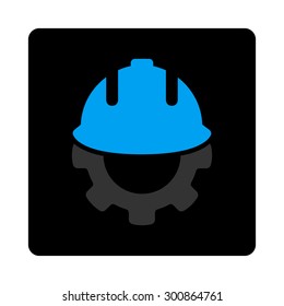 Development icon. Vector style is gray and light blue colors, flat rounded square black button on a white background.