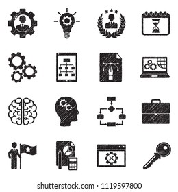 Development Icons. Black Scribble Design. Vector Illustration.