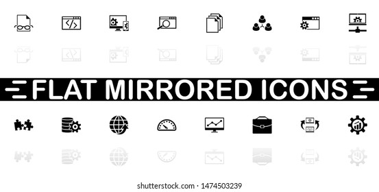 Development icons - Black symbol on white background. Simple illustration. Flat Vector Icon. Mirror Reflection Shadow. Can be used in logo, web, mobile and UI UX project.