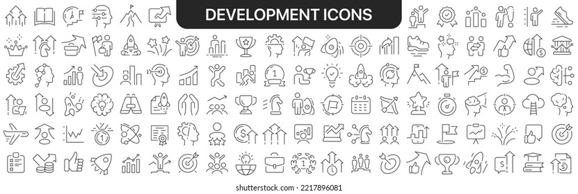 Development icons collection in black. Icons big set for design. Vector linear icons