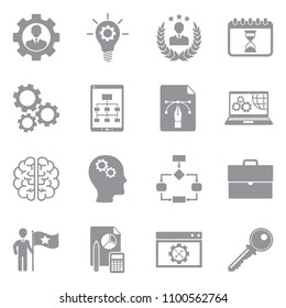 Development Icons. Gray Flat Design. Vector Illustration. 