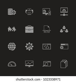 Development icons - Gray symbol on black background. Simple illustration. Flat Vector Icon.
