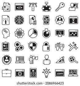 Iconos de desarrollo. Línea con diseño de relleno. Ilustración vectorial.