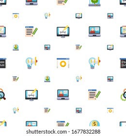 development icons pattern seamless. Included editable flat Webdesign, software, Business incubator, SEO copywriting, Creative campaign icons. development icons for web and mobile.