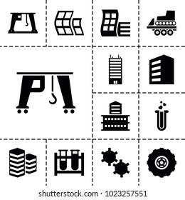 Development icons. set of 13 editable filled development icons such as modern curved building, building, test tube, cargo crane, heart test tube
