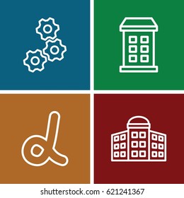 Development icons set. set of 4 development outline icons such as building, building   isolated  sign symbol, gear