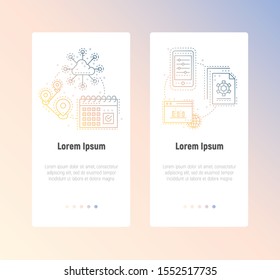 Development icons set cloud, calendar, locations, document, mobile. A collection of high quality color outline logo for website design and mobile apps. Vector illustration. EPS 10