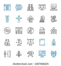 development icons set. Collection of development with tubes, video call, hammer, startup, skills, tablet, vector, flask, sitemap, portfolio. Editable and scalable development icons.