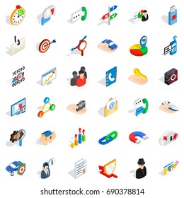Development icons set. Isometric style of 36 development vector icons for web isolated on white background