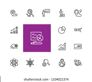 Development icons. Set of line icons. Growth chart, seo optimization, global business. Marketing concept. Vector illustration can be used for topics like business, management, planning