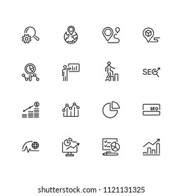 Development icons. Set of  line icons. Growth chart, seo optimization, global business. Marketing concept. Vector illustration can be used for topics like business, management, planning