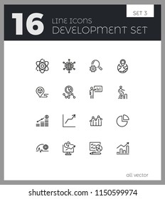 Development icons. Set of line icons. Growth chart, seo optimization, global business. Marketing concept. Vector illustration can be used for topics like business, management, planning