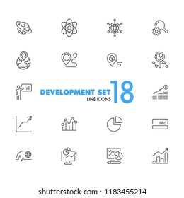 Development icons. Set of line icons. Growth chart, seo optimization, global business. Marketing concept. Vector illustration can be used for topics like business, management, planning