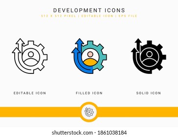 Development icons set vector illustration with solid icon line style. Business skill progress concept. Editable stroke icon on isolated white background for web design, user interface, mobile app