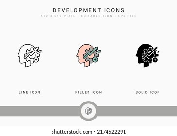 Development icons set vector illustration with solid icon line style. Personal skill expertise concept. Editable stroke icon on isolated background for web design, user interface, and mobile app