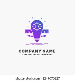 Development, idea, bulb, pencil, scale Purple Business Logo Template. Place for Tagline.