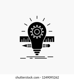 Development, idea, bulb, pencil, scale Glyph Icon. Vector isolated illustration