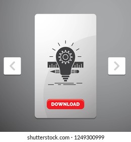 Development, idea, bulb, pencil, scale Glyph Icon in Carousal Pagination Slider Design & Red Download Button