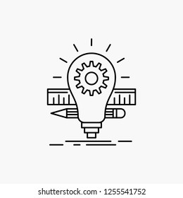 Development, idea, bulb, pencil, scale Line Icon. Vector isolated illustration