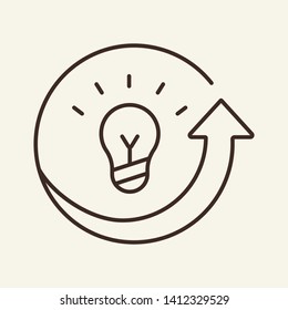 Development of idea line icon. Bulb, shining lightbulb, circle, arrow. Startup concept. Vector illustration can be used for topics like innovation, new project, launch