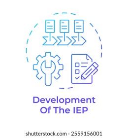 Development of iep blue gradient concept icon. Collaboration for better learning. Special education integration. Round shape line illustration. Abstract idea. Graphic design. Easy to use in blog post