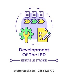 Development of iep multi color concept icon. Collaboration for better learning. Special education integration. Round shape line illustration. Abstract idea. Graphic design. Easy to use in blog post