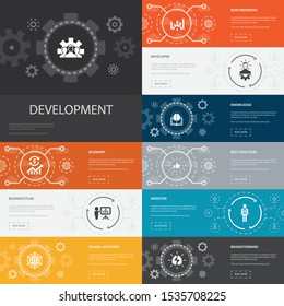 Development Infographic 10 line icons banners.global solution, knowledge, investor, Brainstorming simple icons