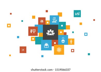 Development Infographic 10 steps pixel design.global solution, knowledge, investor, Brainstorming icons