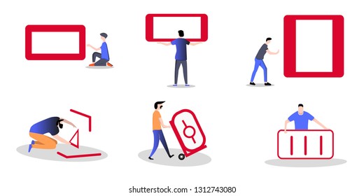 Development and installation of furniture. Flat style illustration