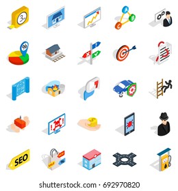 Development interface icons set. Isometric set of 25 development interface vector icons for web isolated on white background