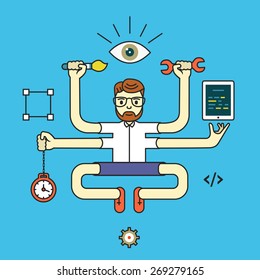Development and internet service. Human resources and self-development. Design and programming - vector illustration