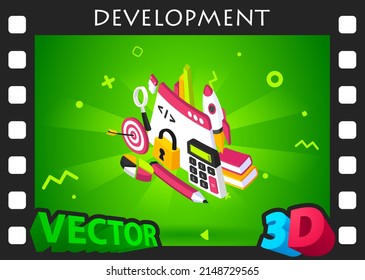 Development isometric design icon. Vector web illustration. 3d colorful concept