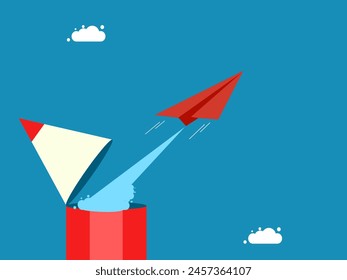 Development leader. paper airplane out of pencil 