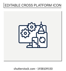 Development line icon. Development cross platform for different devices. Operation system. Website programming code. Digitalization concept. Isolated vector illustration.Editable stroke
