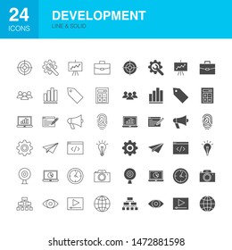 Development Line Web Glyph Icons. Vector Illustration of Computer Outline and Solid Symbols. 