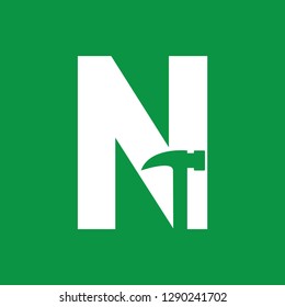Development logo design with the letter N which is combined with a hammer. simple, modern design. Vector EPS 10