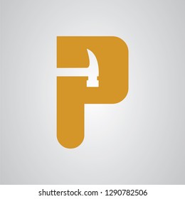 Development logo design with the letter P which is combined with a hammer. simple, modern design. Vector EPS 10