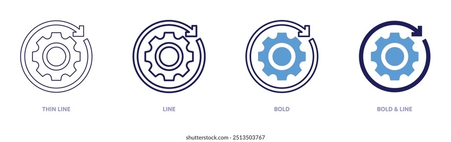 Ícone do gerenciador de desenvolvimento em 4 estilos diferentes. Linha fina, Linha, Negrito e Linha Negrito. Estilo duotônico. Traçado editável.