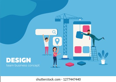 Development of mobile applications, technology, visualization of the creative process. Crane for placing mobile application icons