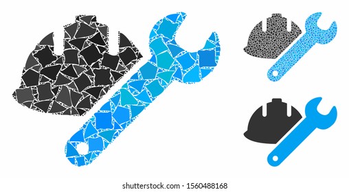 Development mosaic of bumpy parts in variable sizes and color tints, based on development icon. Vector bumpy elements are grouped into collage. Development icons collage with dotted pattern.