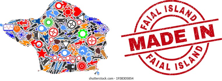 Development Mosaic Faial Island Map and Made in Grunge Stamp Seal