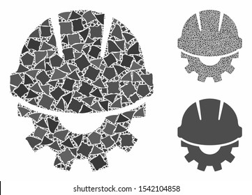Development mosaic of unequal parts in various sizes and color tinges, based on development icon. Vector joggly parts are combined into mosaic. Development icons collage with dotted pattern.