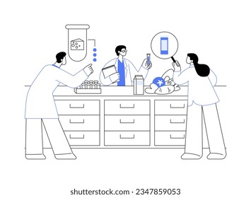 Development of new food products abstract concept vector illustration. Group of engineers making new food products in laboratory, natural science, biology and chemistry sectors abstract metaphor.