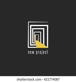Development of a new project logo design, abstract room with a door emblem template for business card developer, creative idea of engineering startup