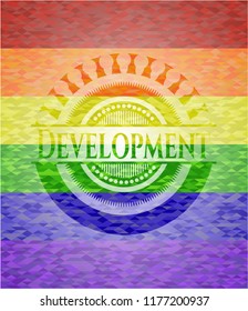 Development on mosaic background with the colors of the LGBT flag