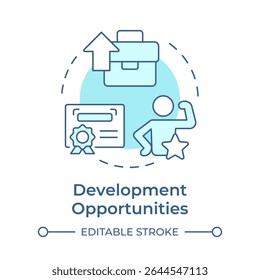 Development opportunities soft blue concept icon. Employee growth, professional. Business career. Round shape line illustration. Abstract idea. Graphic design. Easy to use in article, blog post